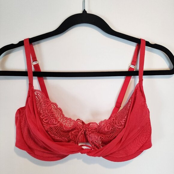 Vintage Victoria's Secret VERY SEXY Sheer Lace Twist Front Push Up Bra‎ RED 36D - Picture 2 of 10